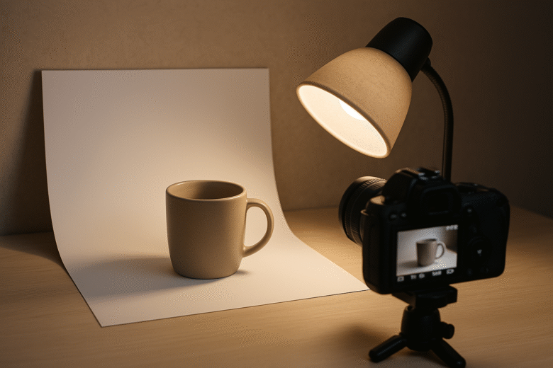 Iluminação lateral com abajur truques para fotos de objetos pequenos